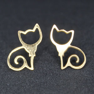 Goldtone Stylized Kitten Minimalist Earrings